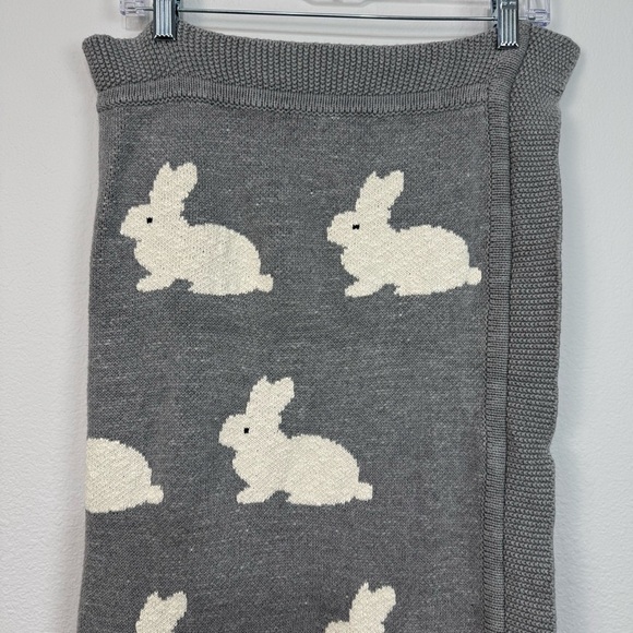 Bunny Rabbit Throw Blanket 100% Cotton Made in India Gray Ivory - Picture 4 of 10